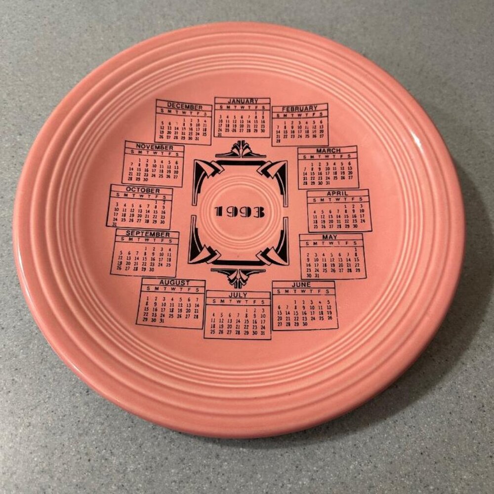 Homer Laughlin FIESTA Pink Plate Calendar Art Deco Design 1993 Home Decor